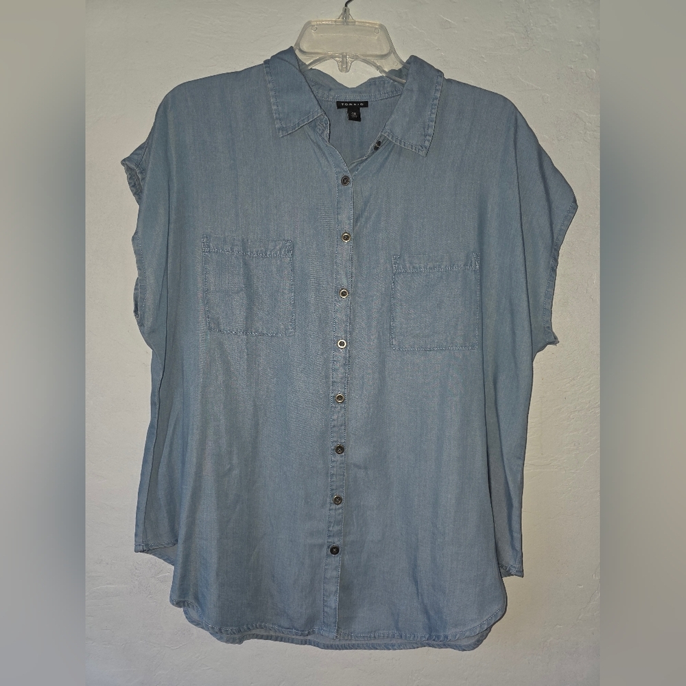 Torrid Blue Cap Sleeve Notched Collar Button Down